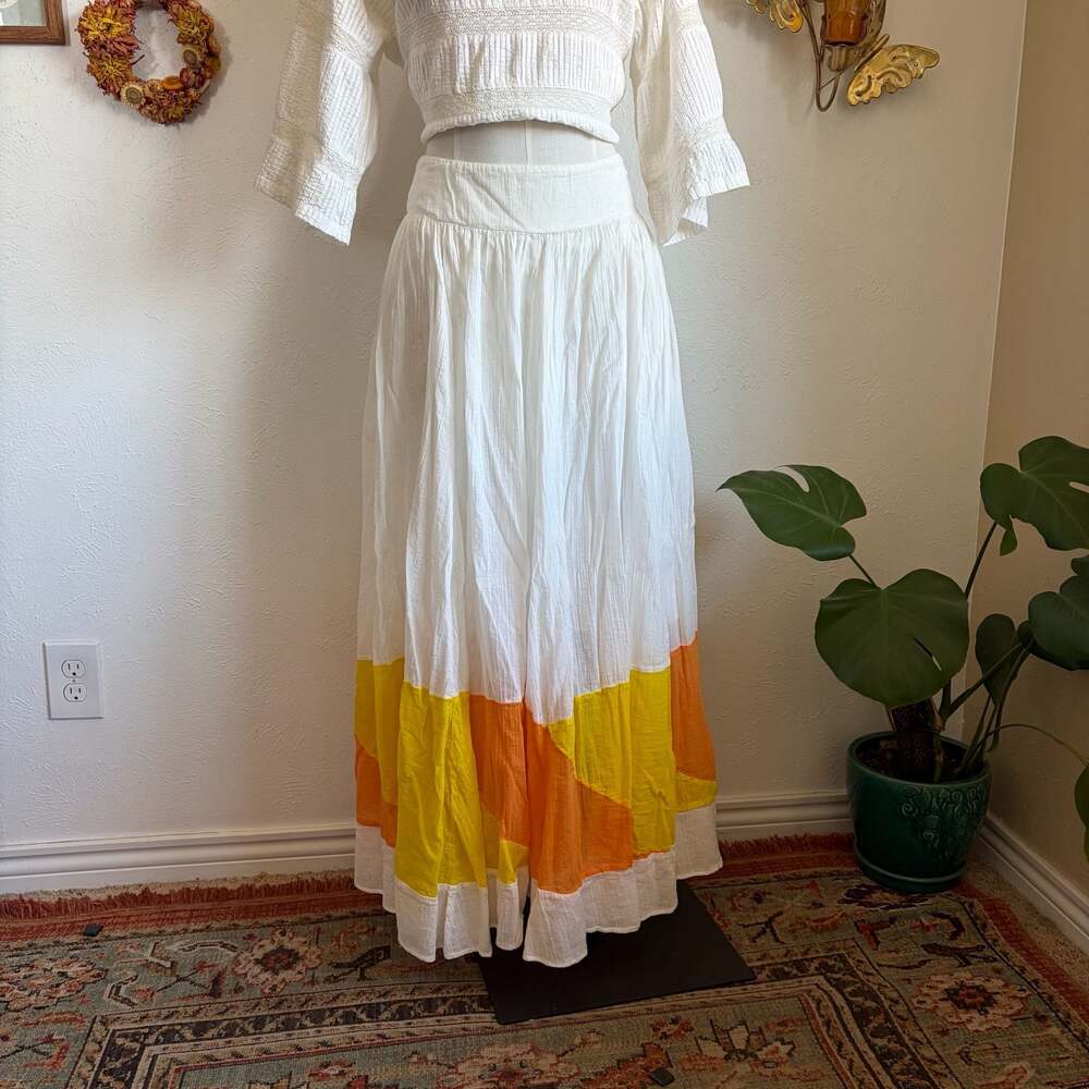 Free People Cotton Maxi Skirt with Orange and Yellow Color Block Hem